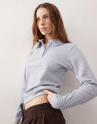 Collusion Fluffy Striped Fitted Long Sleeve Polo-multi