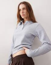 Topshop jersey shrunken long sleeve rugby top in blue
