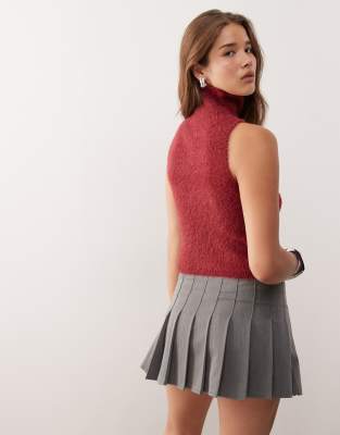 Collusion Fluffy Turtleneck Knit Vest In Red