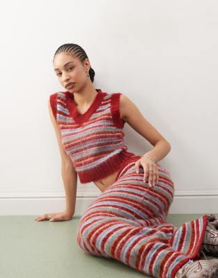 Collusion Fluffy V Neck Knit Tank Top In Gray