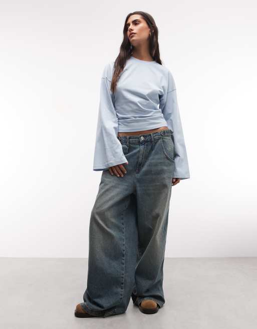 COLLUSION flute sleeve fitted top in blue, 2 of 4