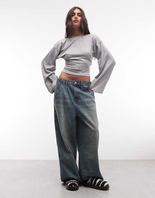 COLLUSION flute sleeve fitted top in grey marl, 2 of 4