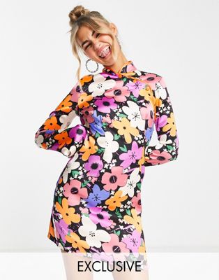 COLLUSION fluted sleeve mini dress in floral print