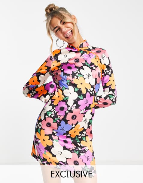 COLLUSION fluted sleeve mini dress in floral print