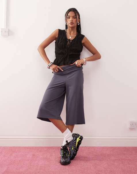 COLLUSION fold over relaxed capri pants in charcoal - view 1
