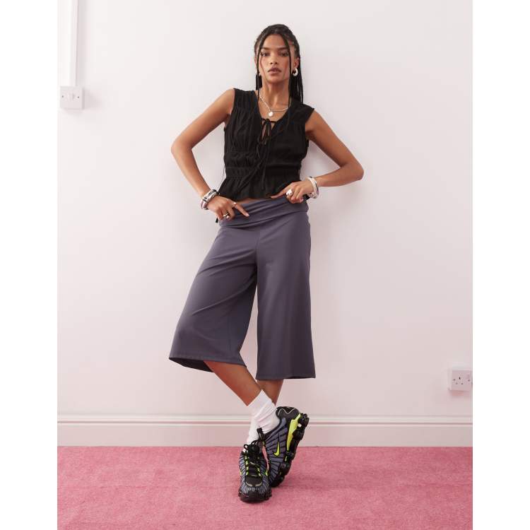COLLUSION fold over relaxed capri pants in charcoal | ASOS