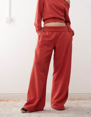 Collusion Fold Over Waist Sweat Pants - Part Of A Set-red In Red