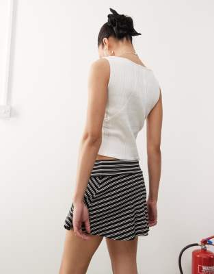 Collusion Fold Over Waistband Stripe Mini Skirt-multi In Multi