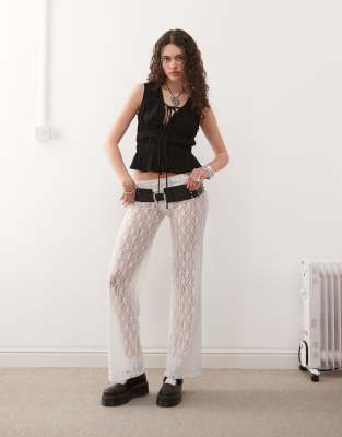 fold over yoga pants in white lace