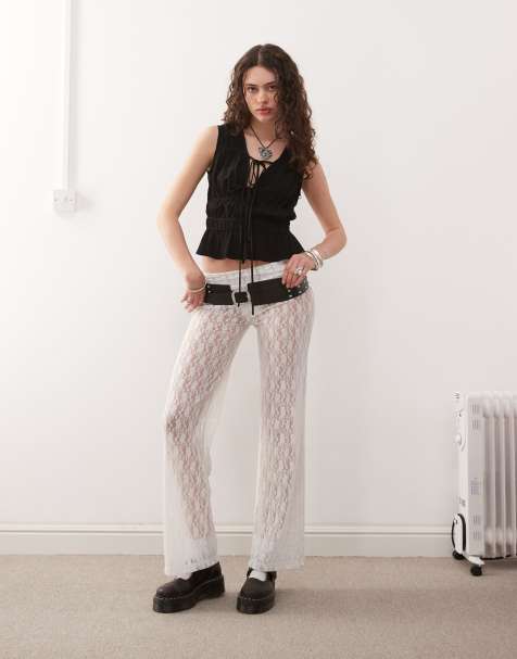 COLLUSION fold over yoga pants in white lace - view 1