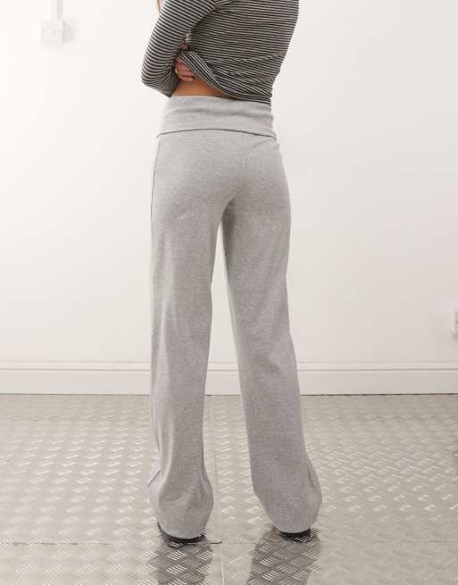 COLLUSION foldover waist ribbed flare yoga pant in grey marl, 3 of 5