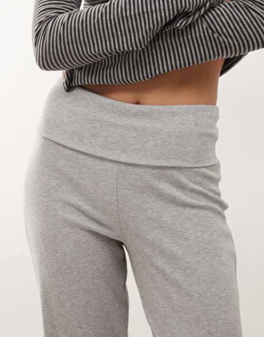 COLLUSION foldover waist ribbed flare yoga pant in grey marl, 4 of 5