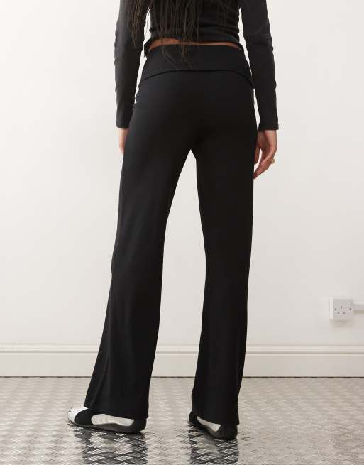 COLLUSION foldover waist ribbed flare yoga pants in black, 3 of 5
