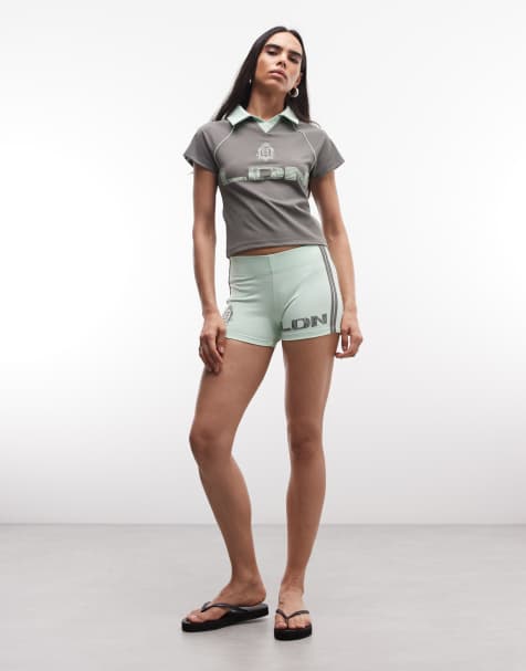 COLLUSION football booty short in green co-ord - view 1
