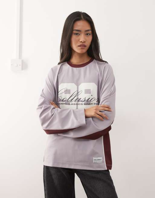 COLLUSION football long sleeve tee with number graphic, 3 of 4