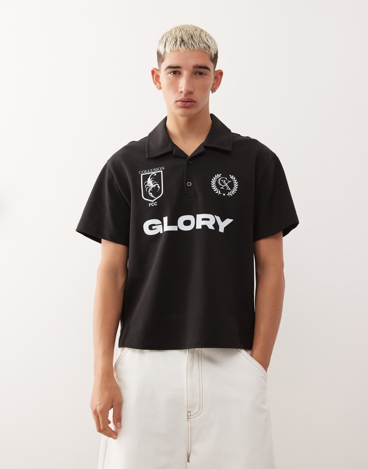 COLLUSION football polo in black
