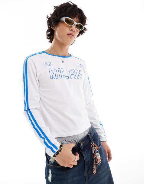 COLLUSION Football top long sleeve muscle in white with Milan print - view 1