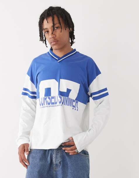 COLLUSION long sleeve splice football top in multi