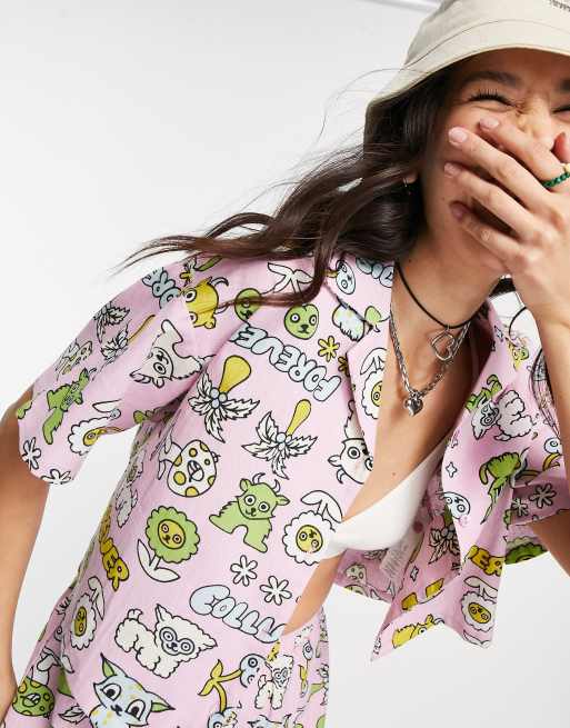 COLLUSION forever print cropped beach shirt in multi - part of a set