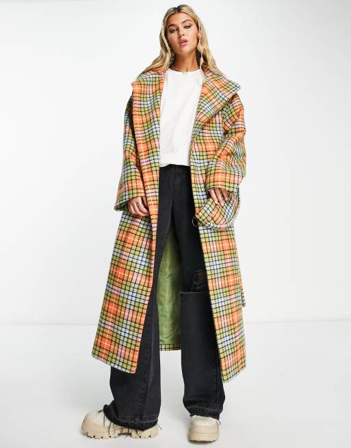 COLLUSION formal coat with inbuilt cross body bag in bright check