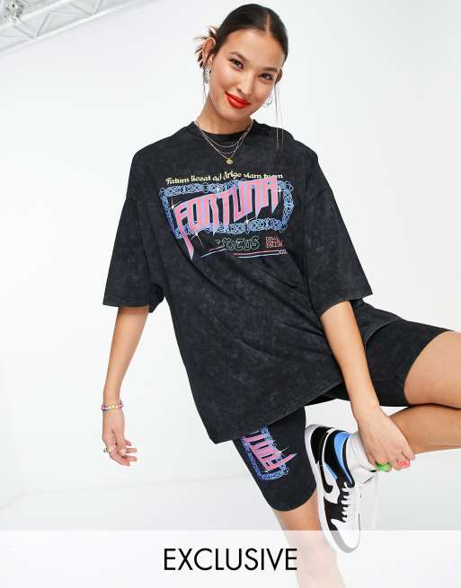 COLLUSION - Fortuna - T-shirt met grafische print en acid wash in grijs, deel van co-ord set