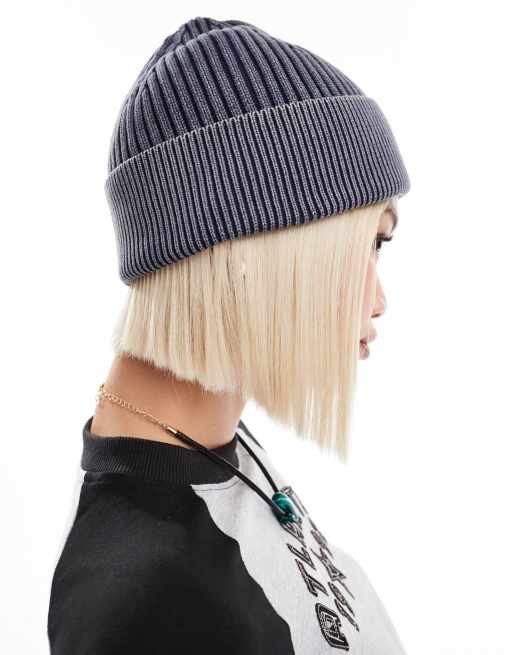 COLLUSION - Forvasket marineblå hue i ribstrik, 3 af 4
