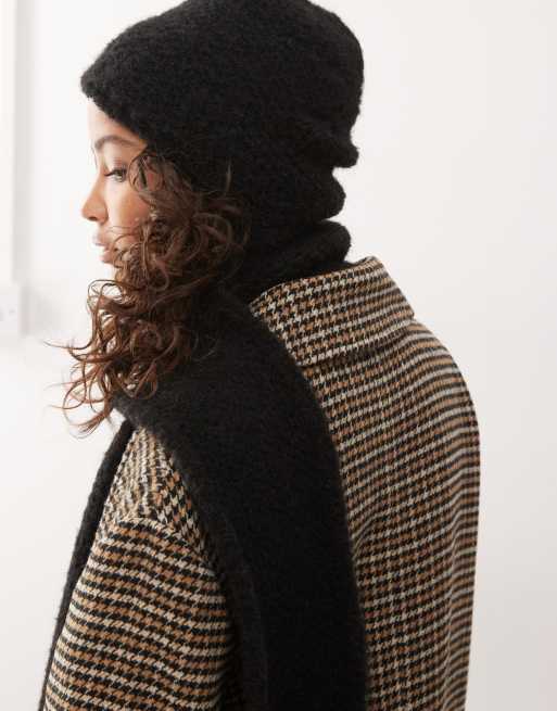 COLLUSION - Foulard e cappuccio 2 in 1 nero in maglia, 3 di 3