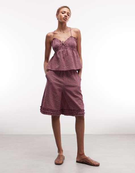 COLLUSION frill detail jort in pink gingham - view 1