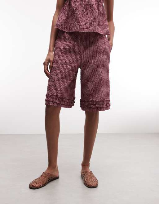 COLLUSION frill detail jort in pink gingham, 2 of 5