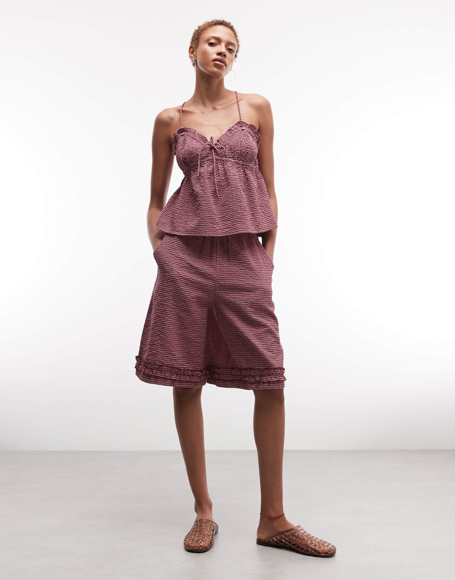 collusion frill detail jorts in pink gingham