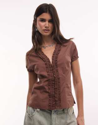 Collusion Frill Detail Short Sleeve Blouse In Black