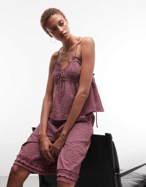 COLLUSION frill detailing cami top in pink gingham - view 1