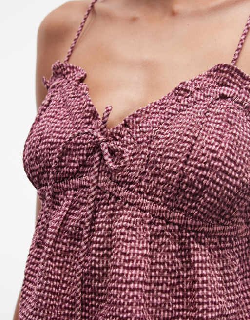 COLLUSION frill detailing cami top in pink gingham, 2 of 4