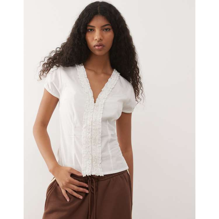 COLLUSION frill detailing short sleeve blouse in white | ASOS