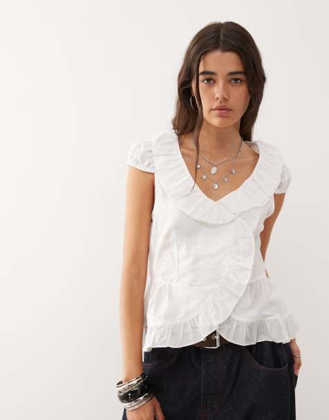 COLLUSION frill front blouse in white - view 1