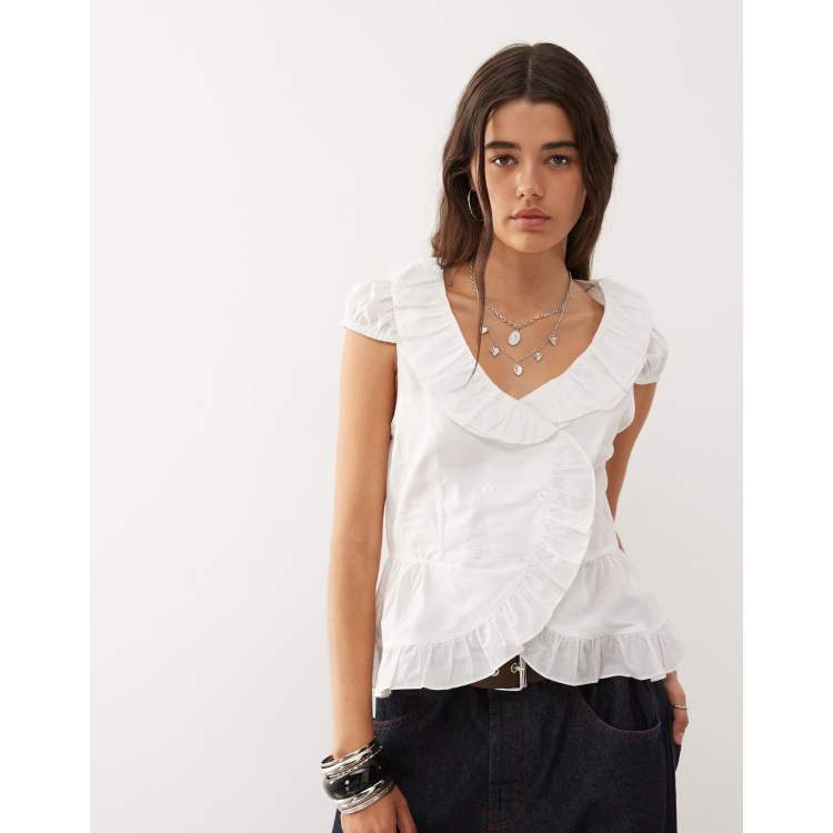 COLLUSION frill front blouse in white | ASOS