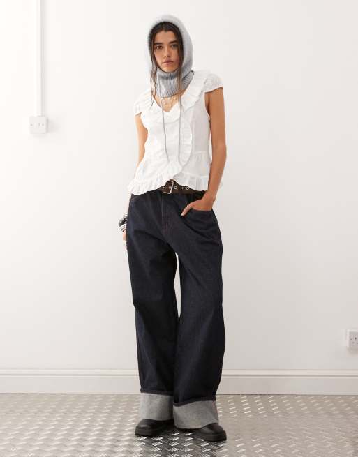 COLLUSION frill front blouse in white