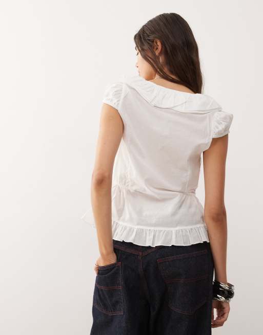 COLLUSION frill front blouse in white