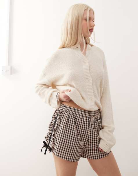 COLLUSION frill side shorts in gingham - view 1