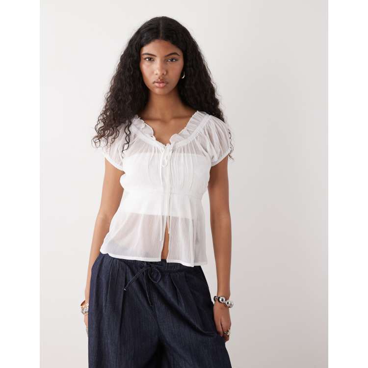 COLLUSION frill trim short sleeve blouse in white | ASOS