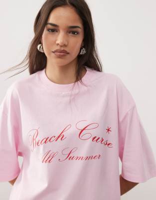 front graphic acid wash tee in pink