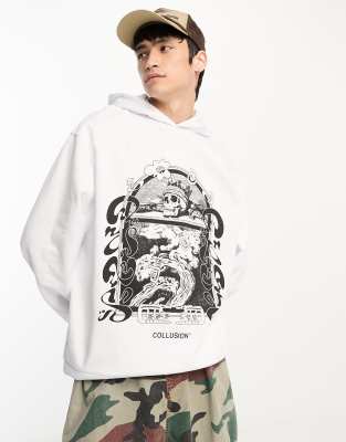 COLLUSION front print graphic hoodie in white - ASOS Price Checker