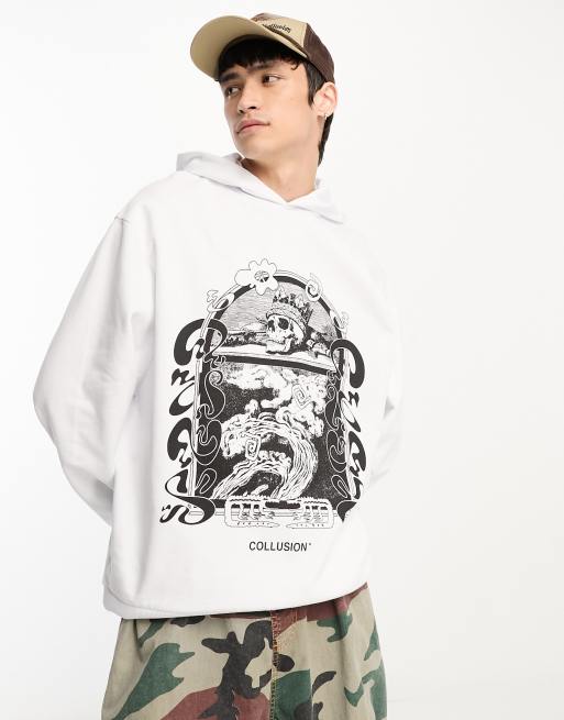 COLLUSION front print graphic hoodie in white ASOS