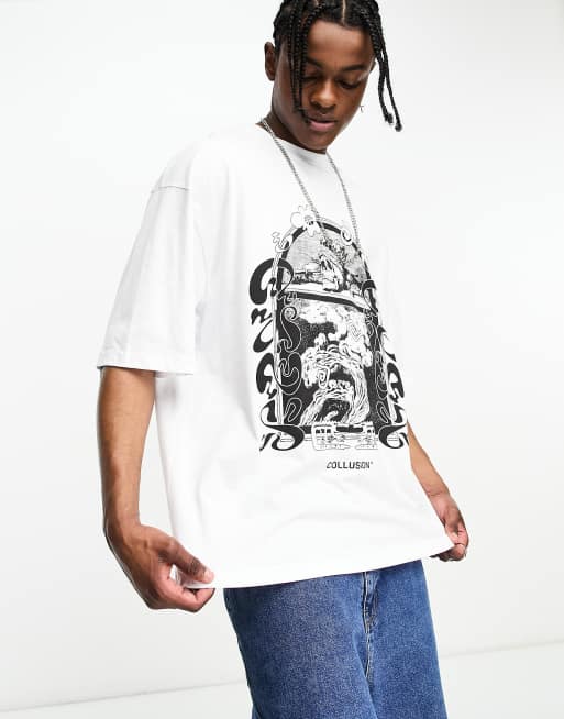 COLLUSION front print short sleeve t-shirt in white
