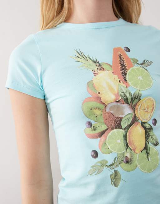COLLUSION fruit print baby tee in blue, 3 of 4