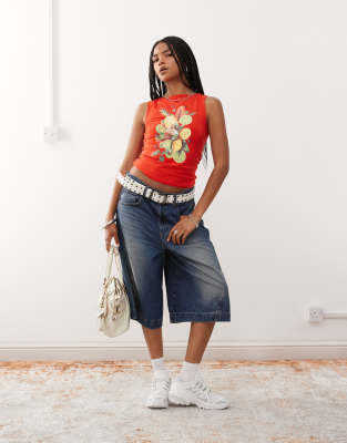 Collusion Fruit Print Slash Neck Top