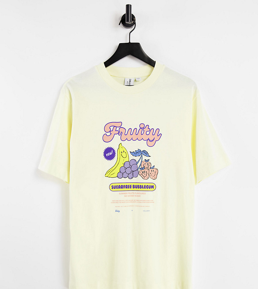 COLLUSION Fruity print graphic T-shirt in lemon-Yellow