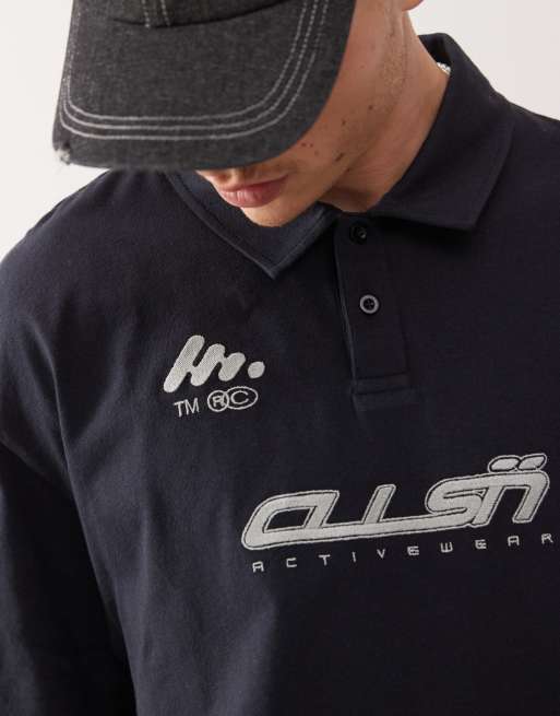 COLLUSION – Fußball-T-Shirt in Marineblau mit Polokragen , 3 von 4