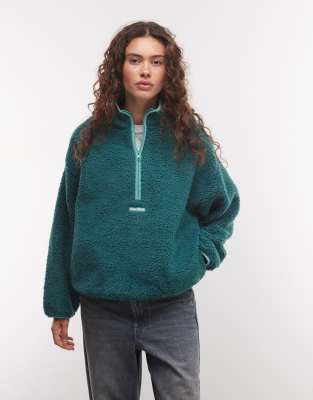 Collusion Full Zip Fleece Borg Jacket In Green