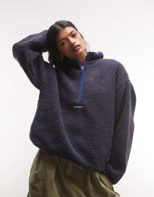 Collusion Full Zip Fleece Borg Jacket In Blue